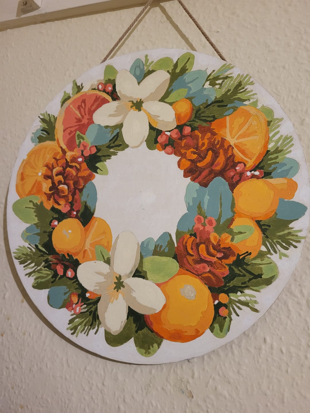 Customer photo review of Peinture par Numéro sur Disque en Bois - Couronne d’Agrumes et de Pin