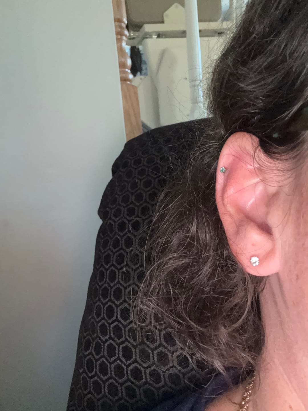 Customer photo review of Petite Faux Diamond Studs Hypoallergenic Earrings for Sensitive Ears with Plastic Posts