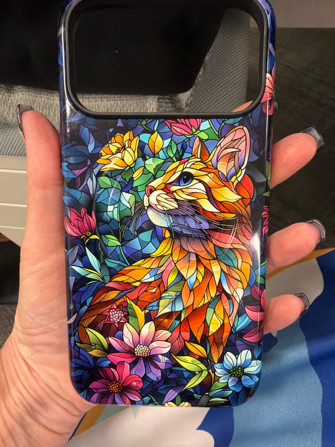 Customer photo review of Elegant Cat Stained Glass Design iPhone Case