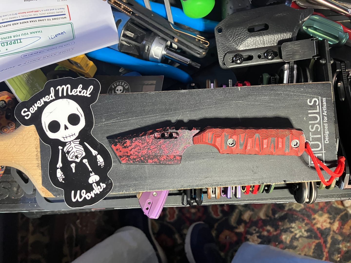 Customer photo review of Severed Metal Works Zealot 2.5" Fixed Blade, 440C Stainless Tanto, Gunkote Finish, Kydex Sheath with UltiClip, Made in USA (SMW-ZEALOT-440C)
