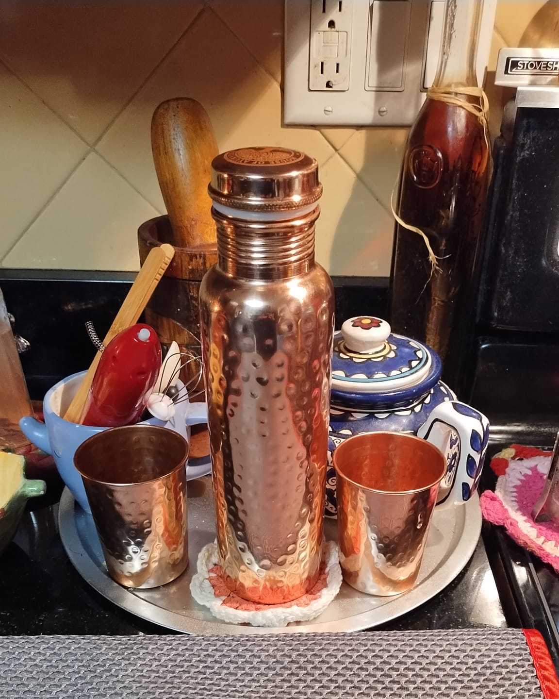 Customer photo review of Artisan Hammered Copper Glass Set