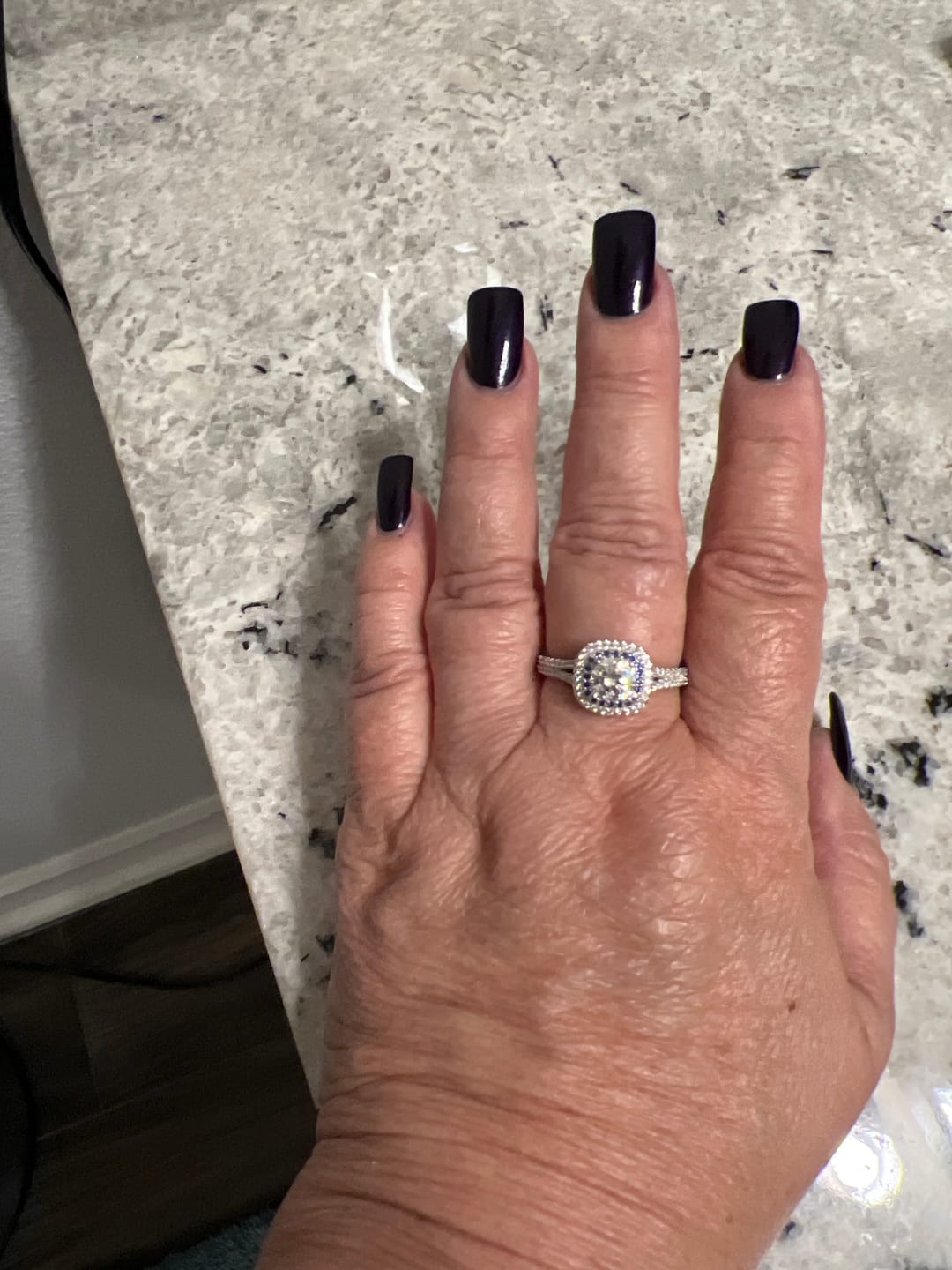 Customer photo review of Double Halo Moissanite Split Shank Pave Engagement Ring