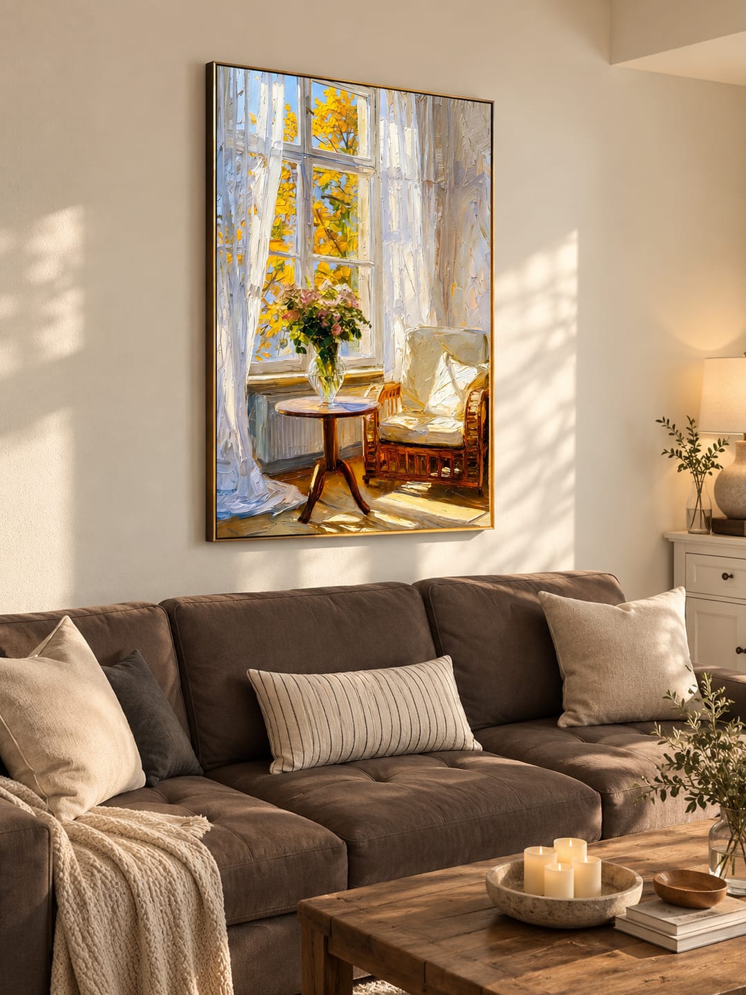 Customer photo review of "Sunlit Sanctuary" – Impressionist Sunlit Window Nook Textured Oil Painting