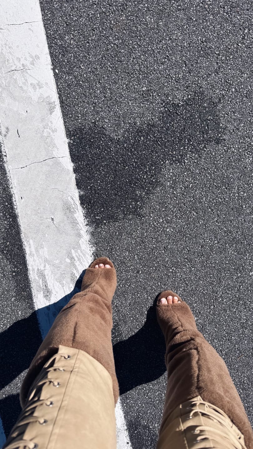 Customer photo review of VINCENT BROWN SHEARLING PEEP TOE WEDGE BOOT