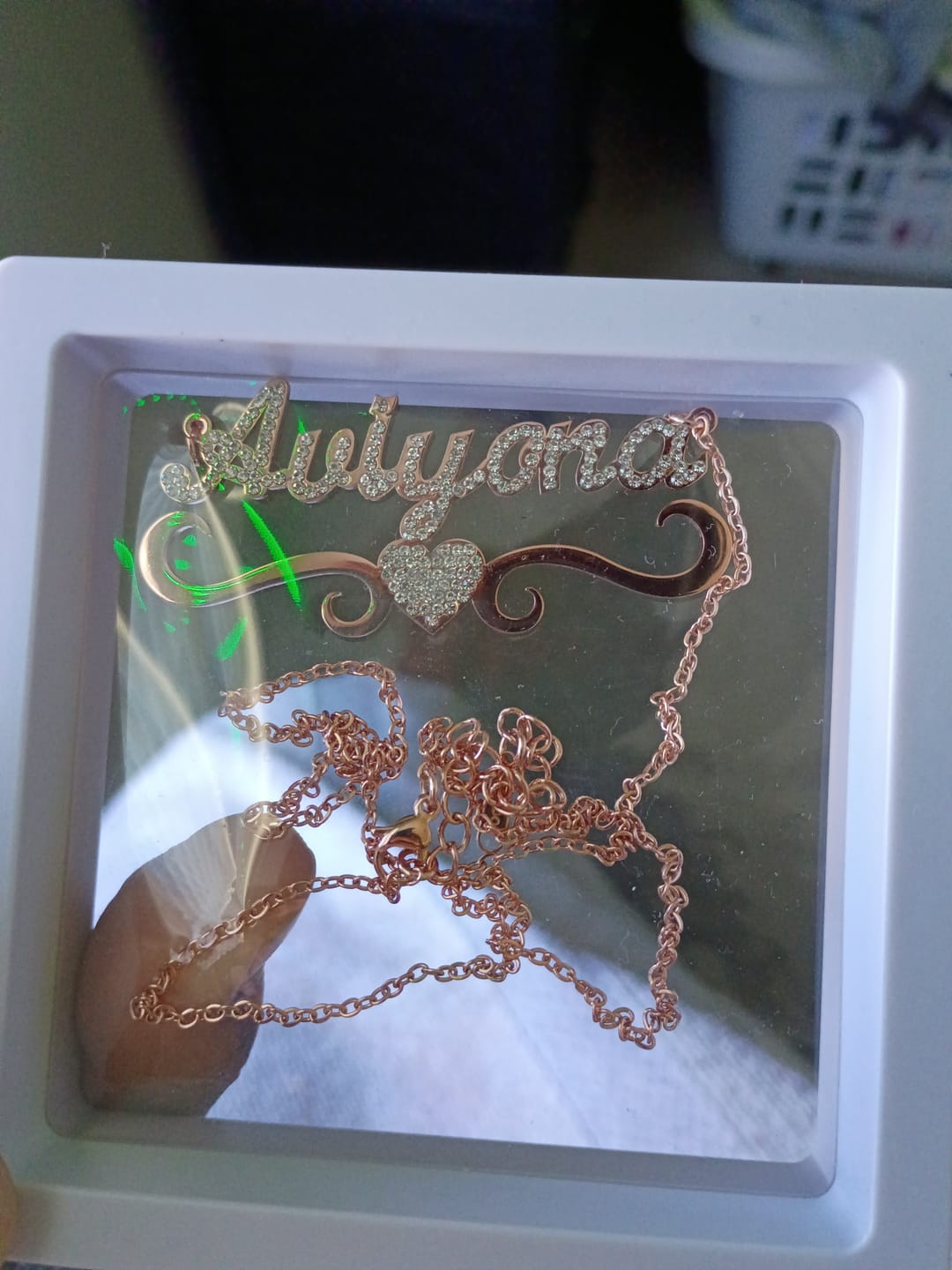 Customer photo review of Iced Heart Name Necklace