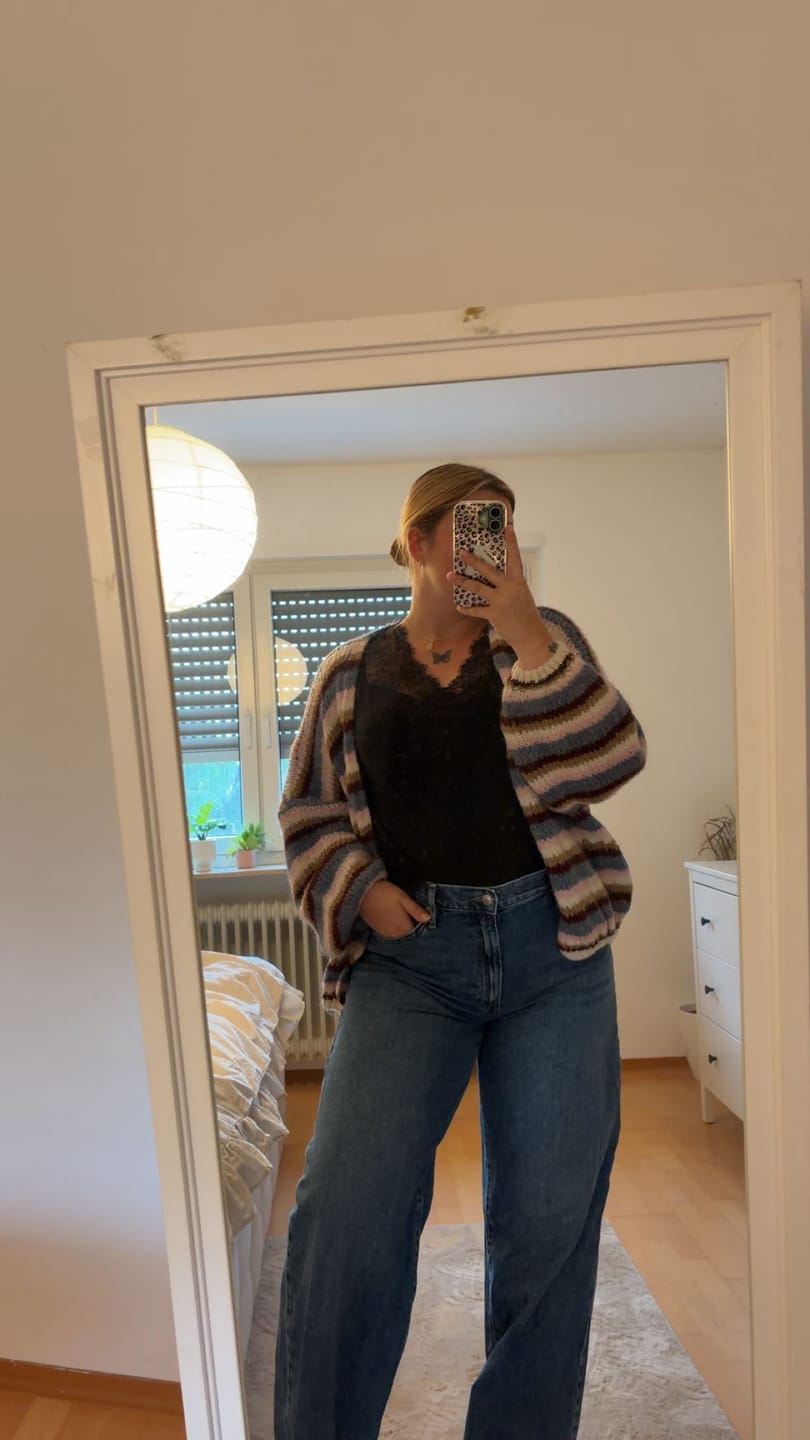 Customer photo review of Casual Stripe Oversized Cardigan