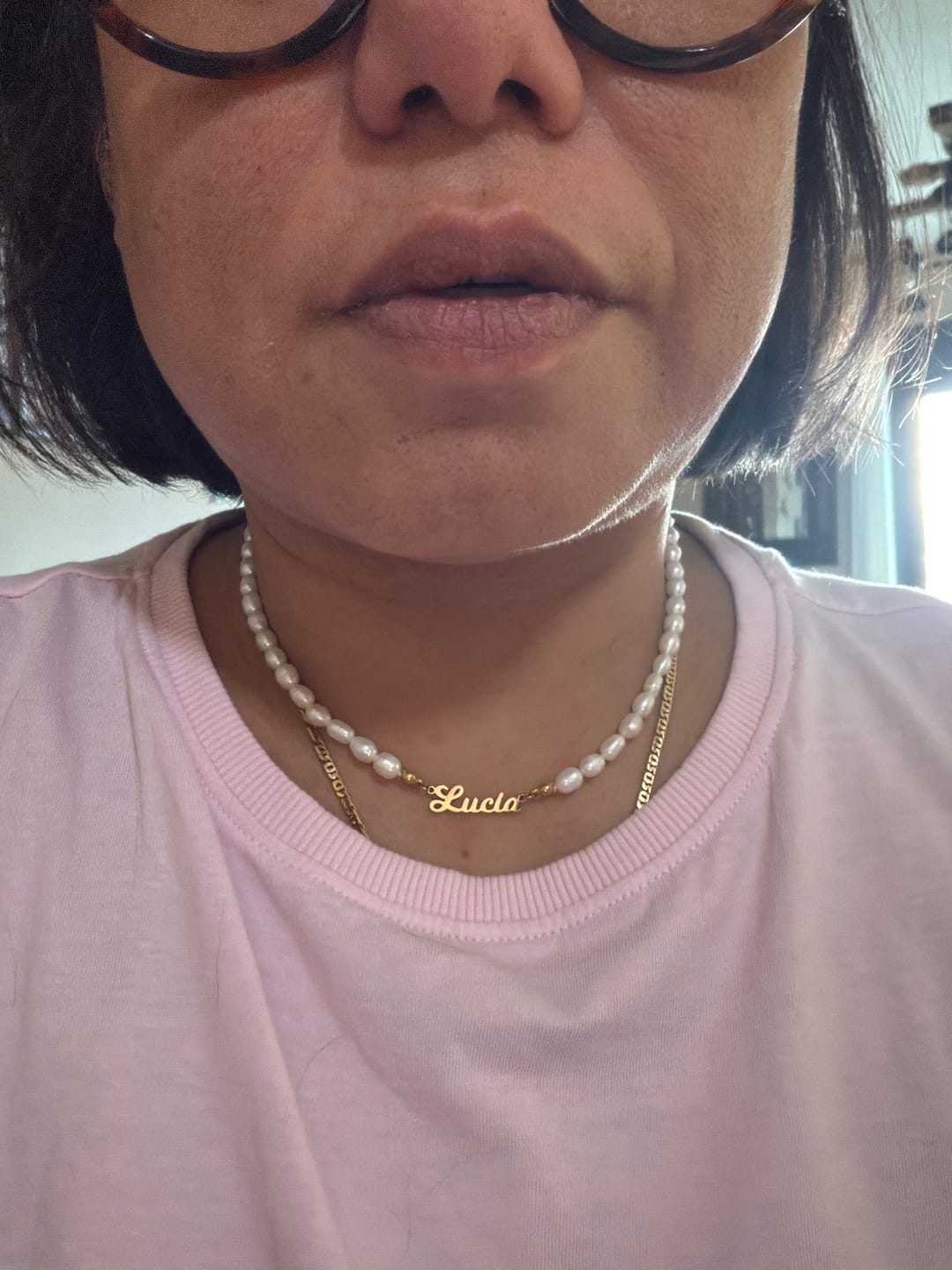 Customer photo review of Statement Custom Name Pearl Necklace