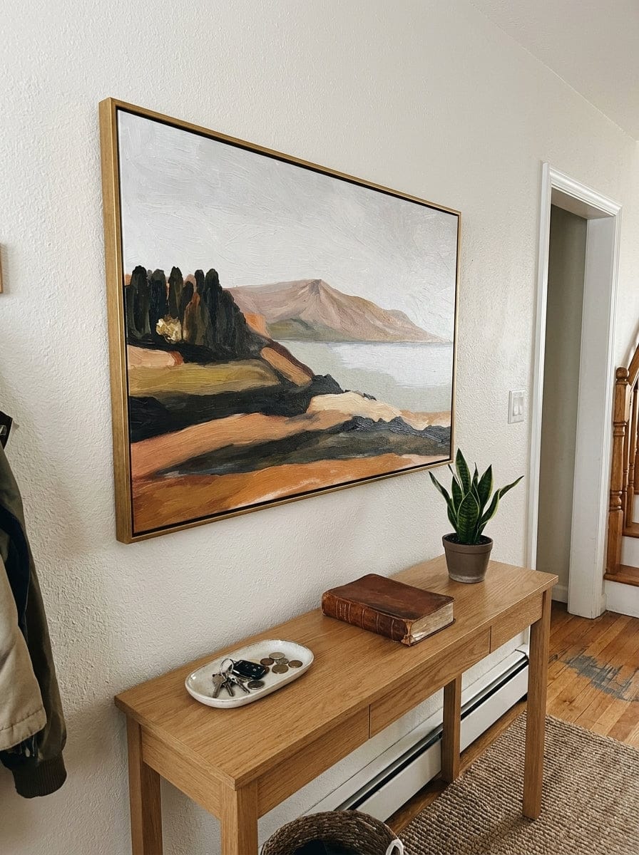 Customer photo review of "Quiet Shoreline" - Minimalist Coastal Landscape Painting | Beige Blue & Brown Wall Art