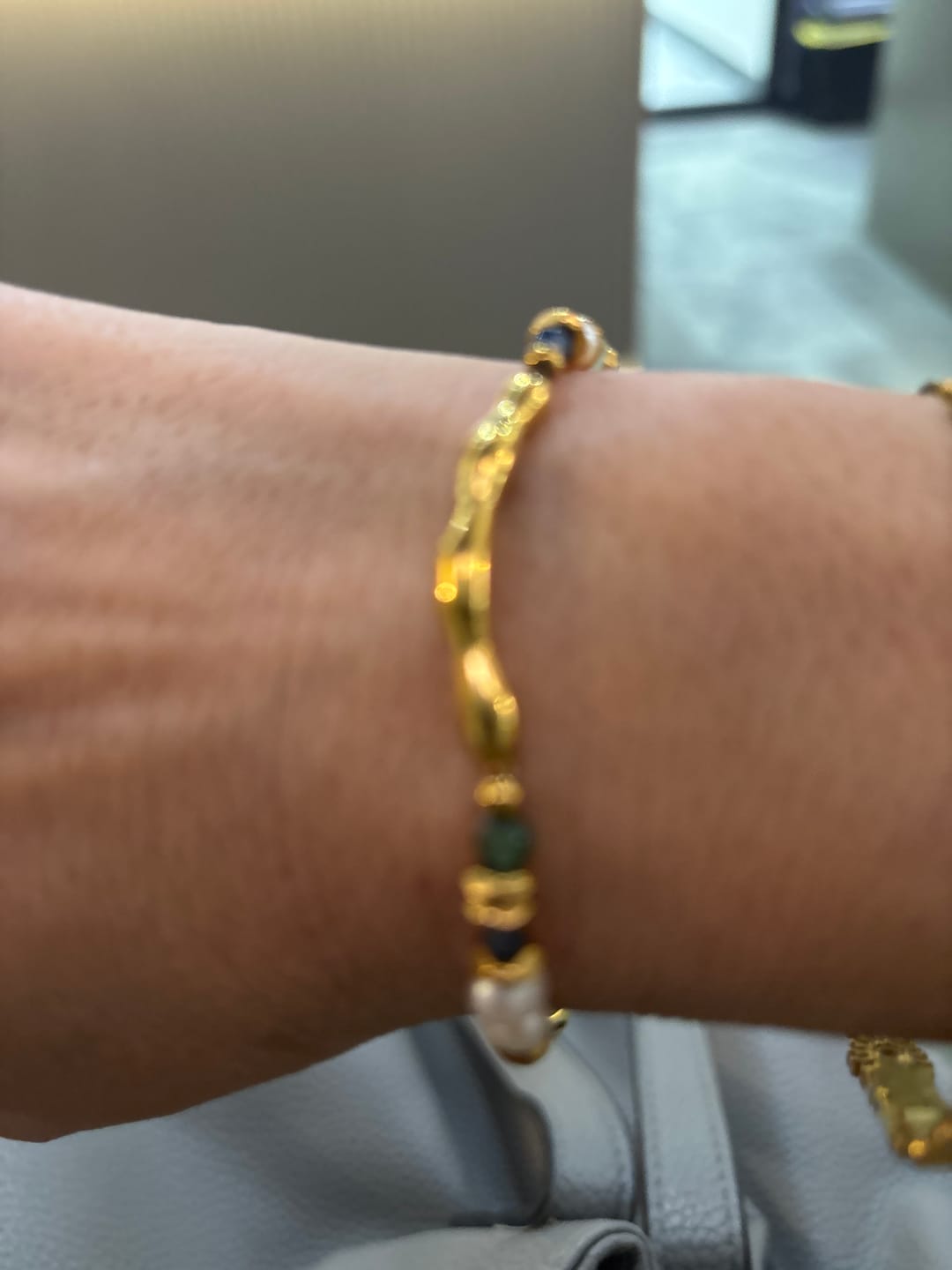 Customer photo review of Freshwater Pearl & Malachite Beaded Bracelet