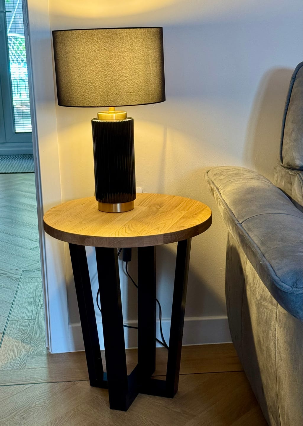Customer photo review of Landon Round Oak Metal Side Table