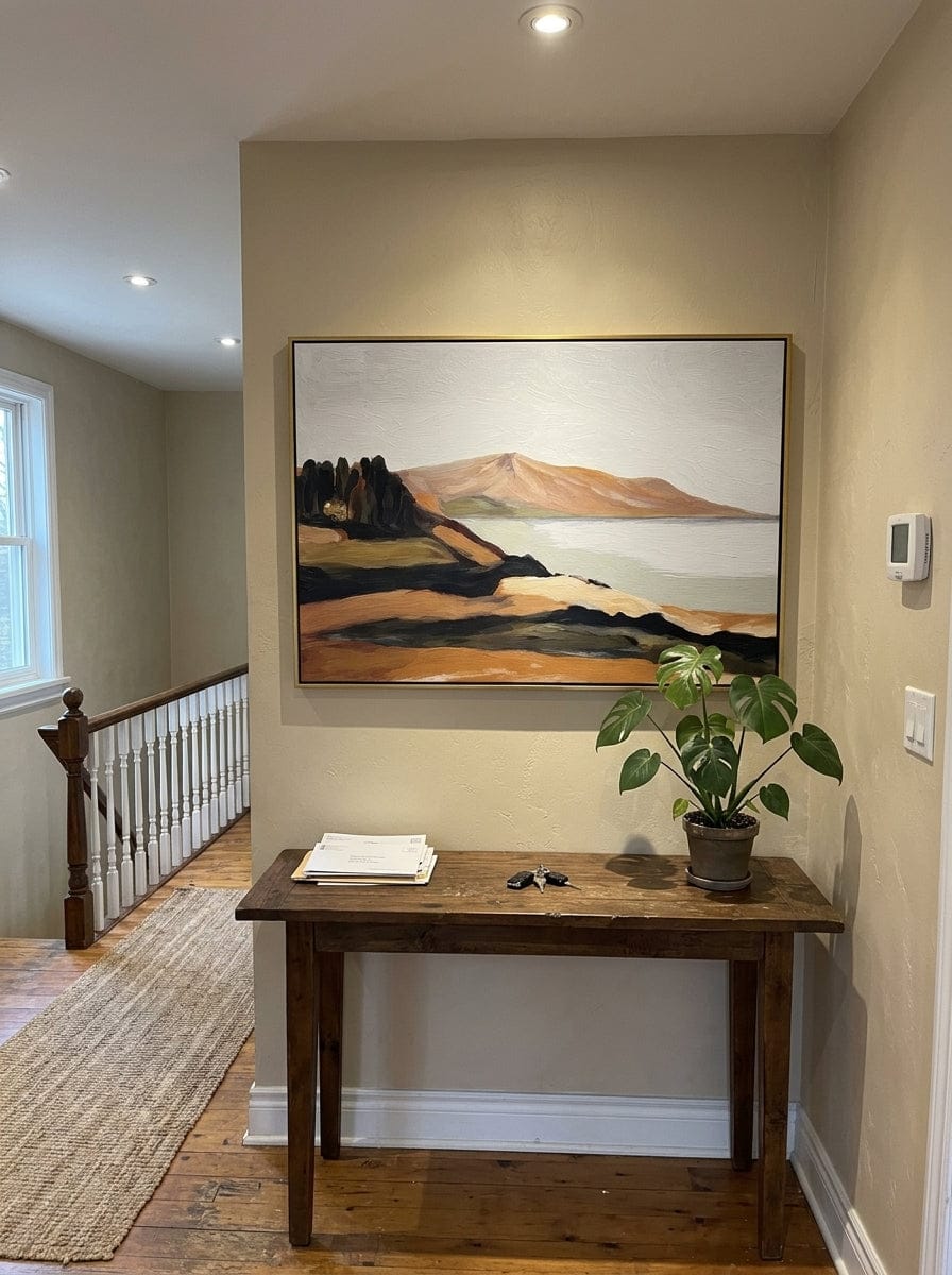 Customer photo review of "Quiet Shoreline" - Minimalist Coastal Landscape Painting | Beige Blue & Brown Wall Art