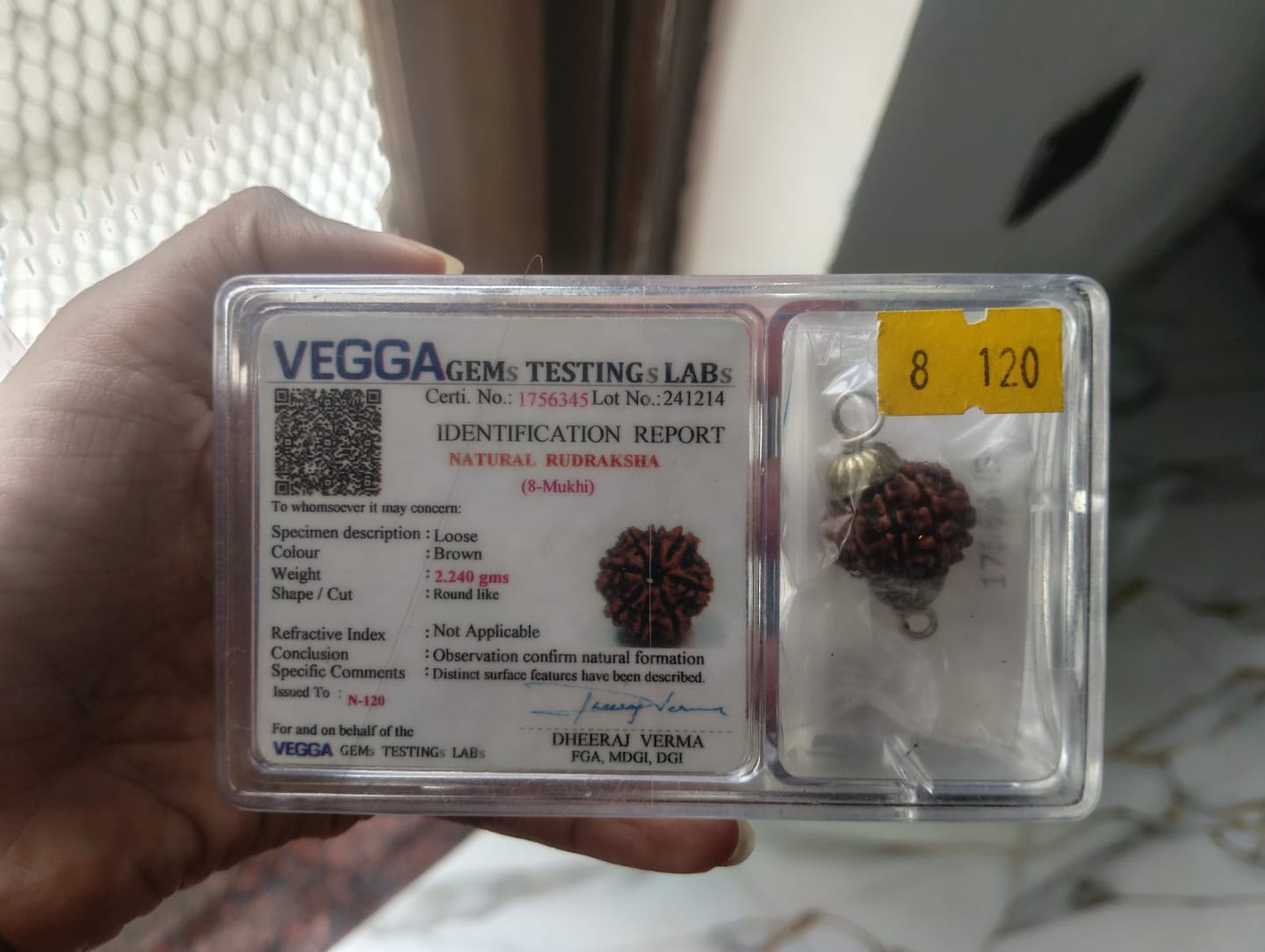 Customer photo review of Nepal Origin 8 Mukhi Rudraksha – 100% Natural & Certified