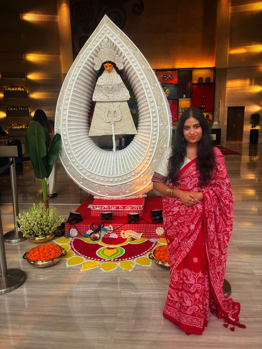 Customer photo review of Red Chikankari Mulmul Cotton Saree