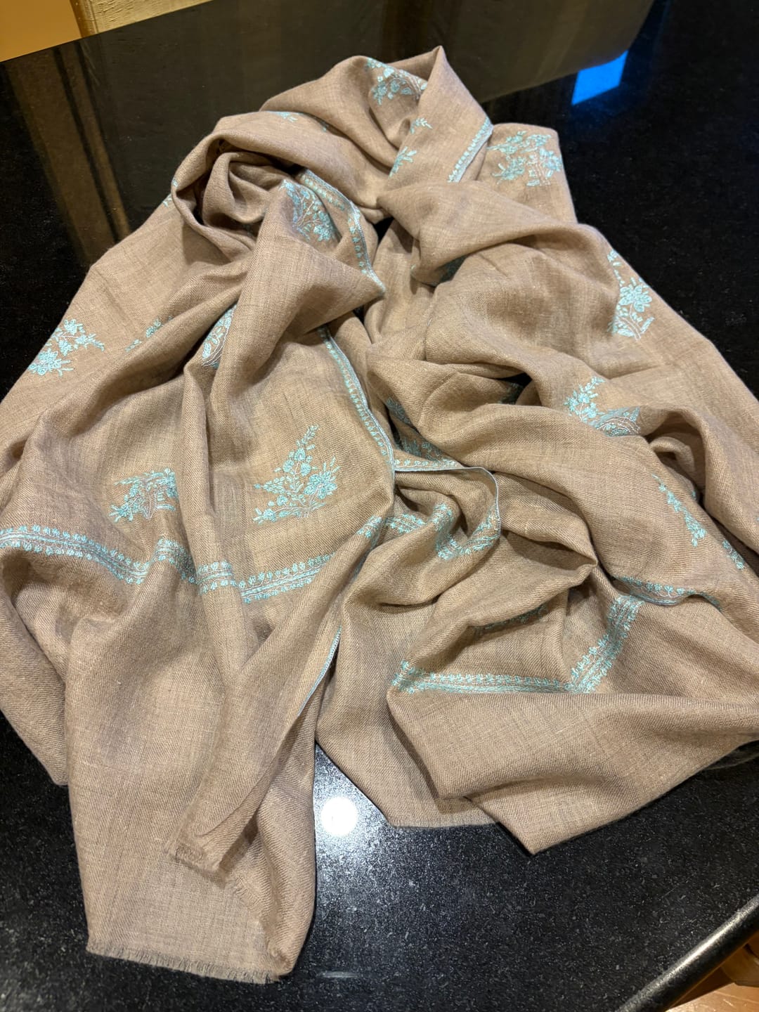 Customer photo review of Natural Taupe Authentic Pashmina Shawl with Buteh Hand Embroidery