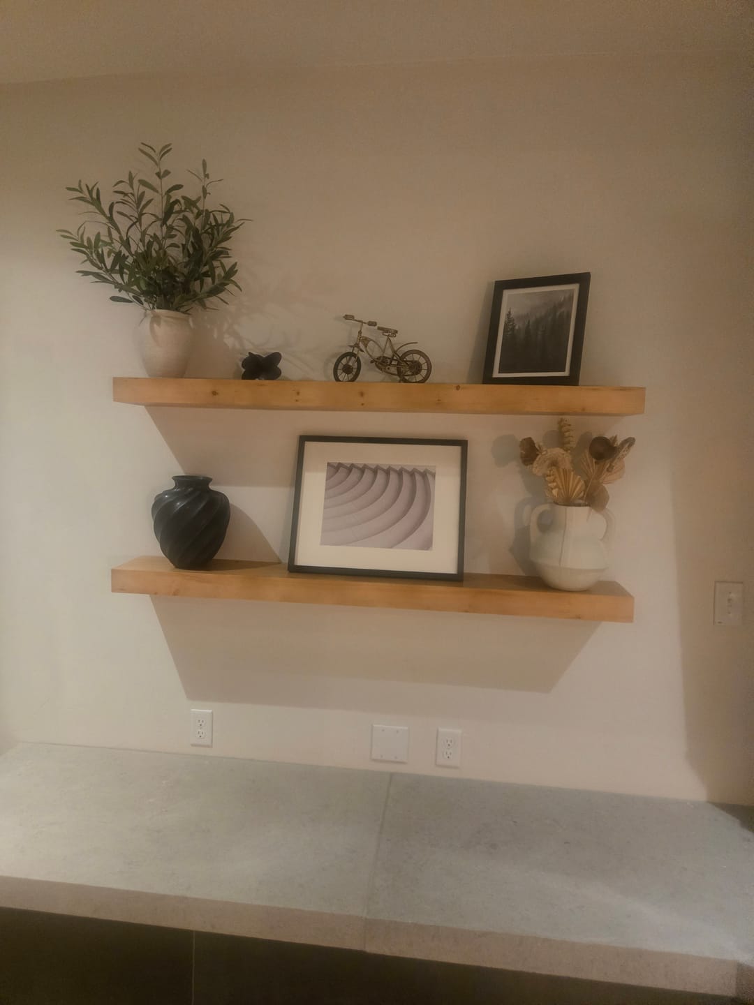 Customer photo review of Modern 3" Thick Pine Floating Shelves