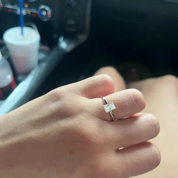 Customer photo review of 4 CT Radiant Cut Lab Grown Diamond Tulip Setting Engagement Ring
