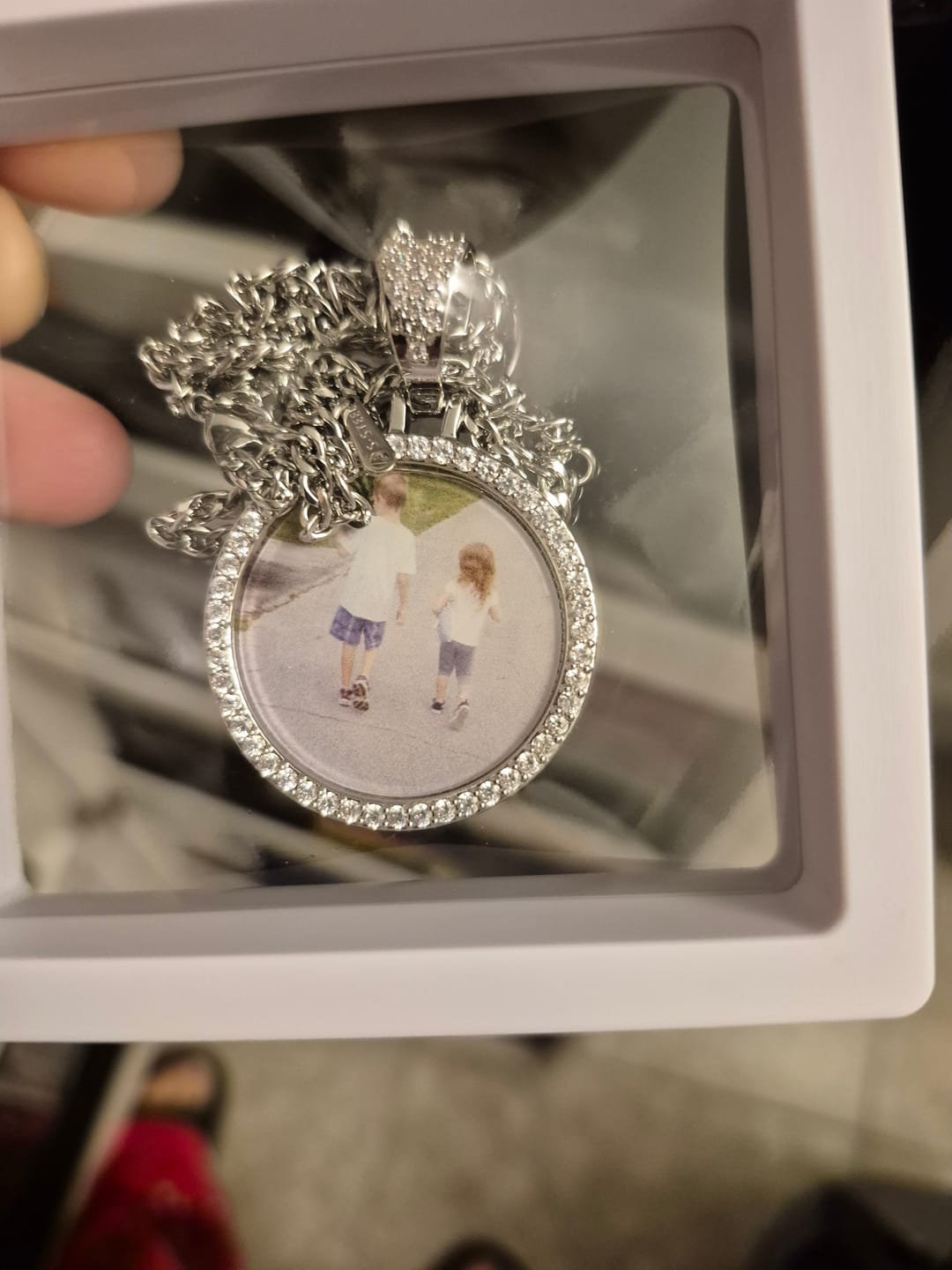 Customer photo review of Iced Circle Photo Pendant
