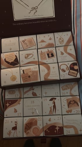 Customer's Advent Calendar 24pcs Packaging box showing individual numbered square compartments with decorative illustrations.