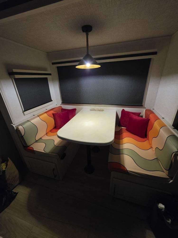 Customer photo review of Cascading Retro Vibes RV Bench Seat Cover