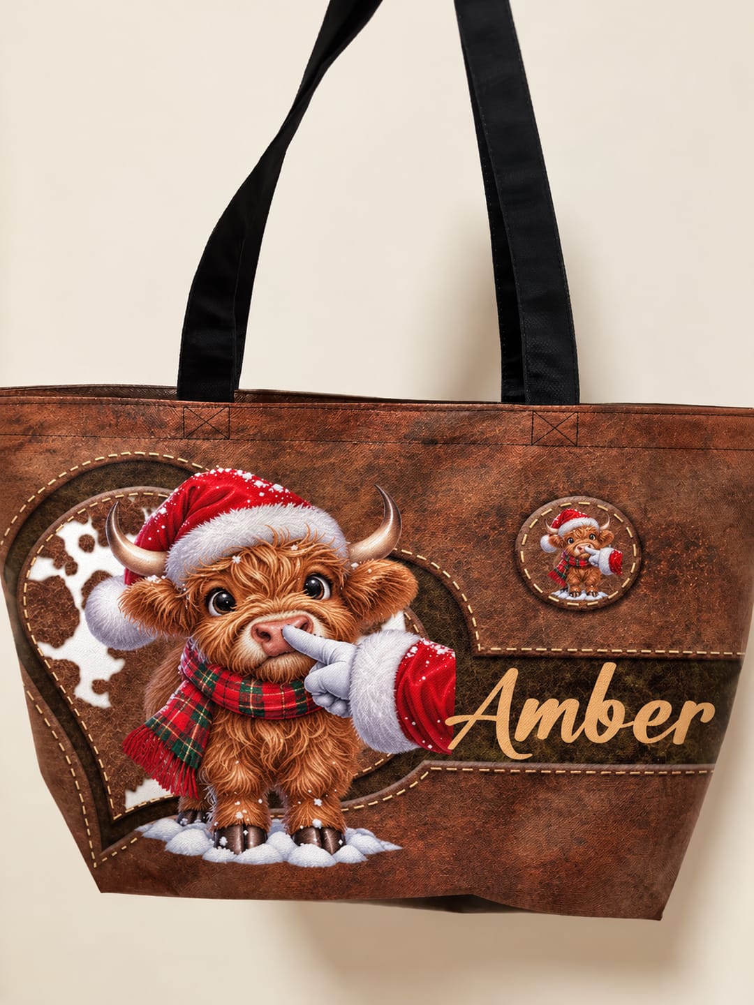 Customer photo review of Personalized Cute Cartoon Highland Cow Large Capacity Tote Bag with Name Birthday Gift for Highland Cow Lovers Friends