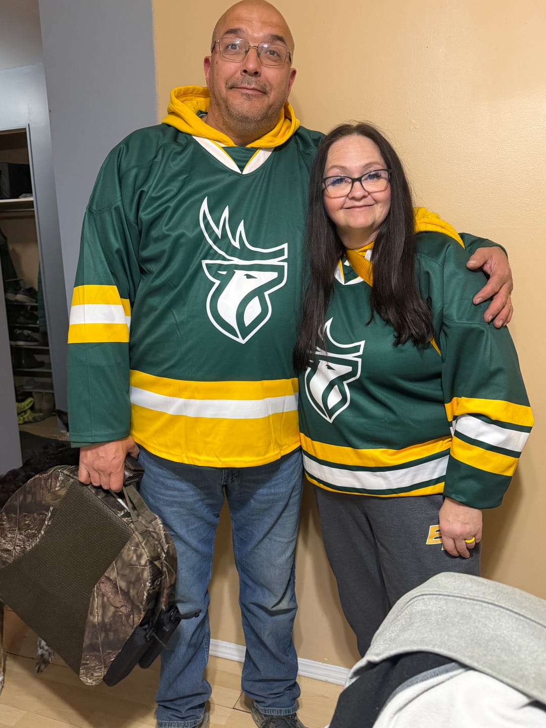 Customer photo review of Custom Green White Green-Gold Classic Style Hockey Jersey