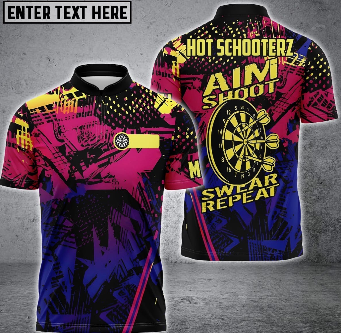 Customer photo review of MaxCorners Darts Aim Shoot Swear Customized Name, Team Name 3D Polo Shirt