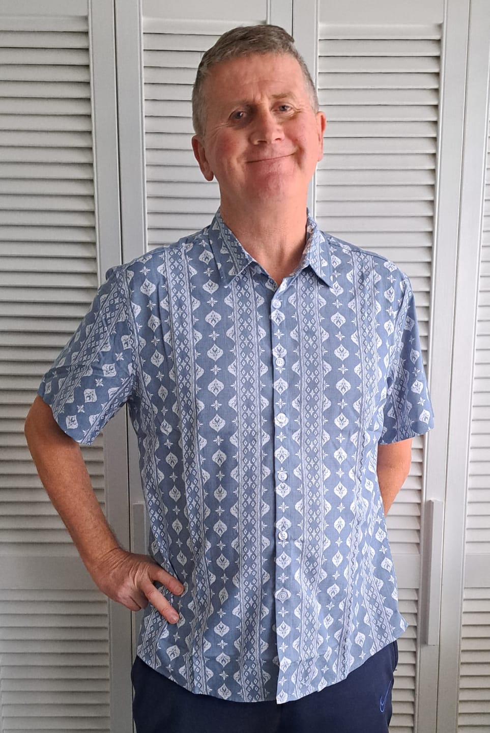 Customer photo review of Men's Blue Cotton Retro Button Up Striped Vintage Summer Short Sleeve Shirt