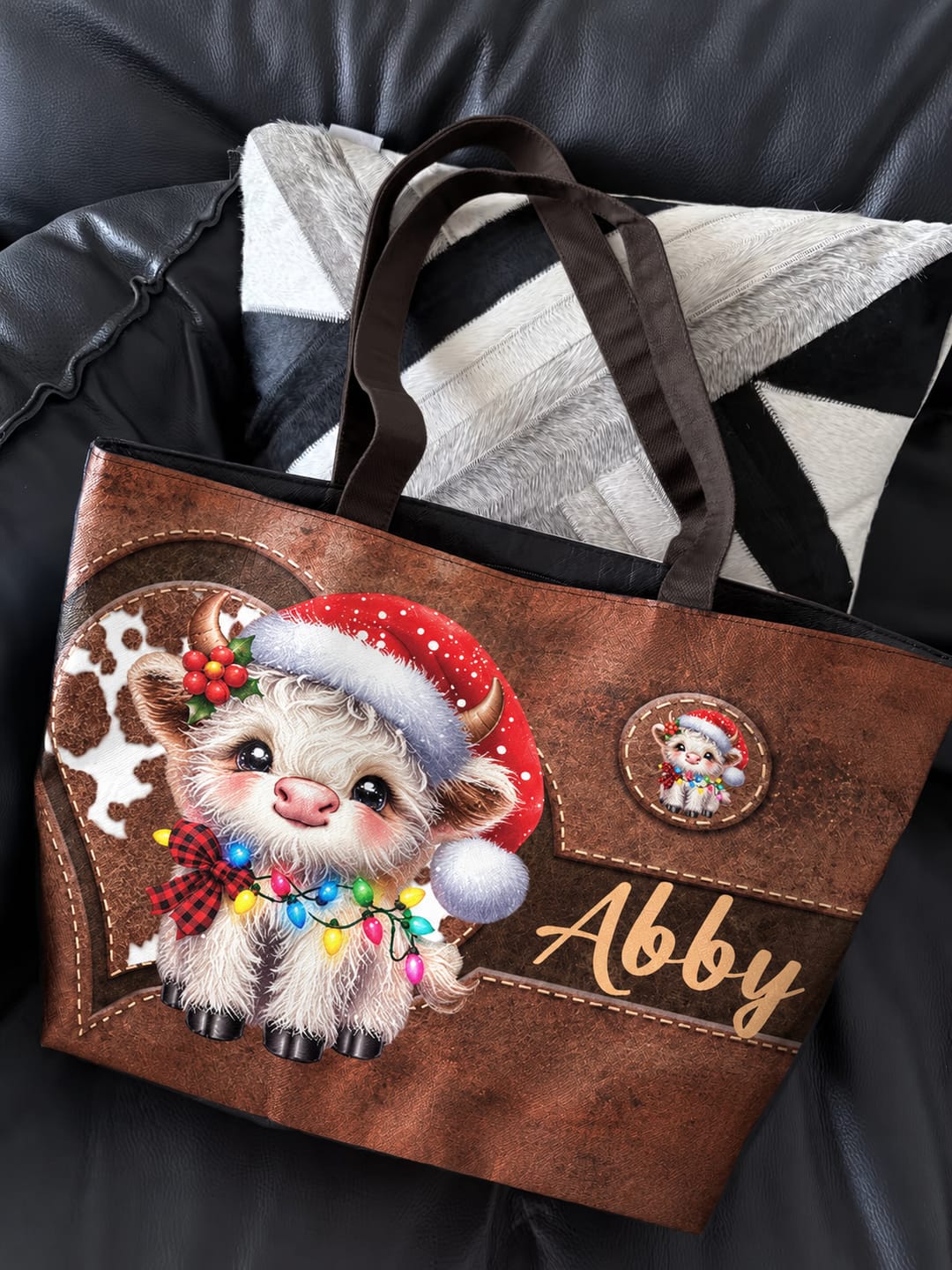 Customer photo review of Personalized Cute Cartoon Highland Cow Large Capacity Tote Bag with Name Birthday Gift for Highland Cow Lovers Friends