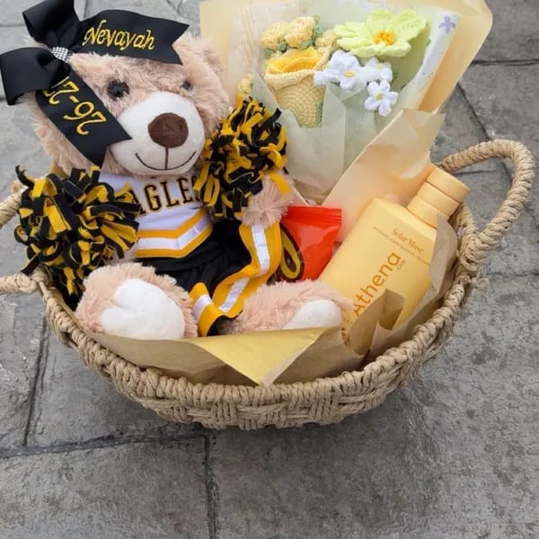 Customer photo review of Cute Cheer Bear Gift Custom Embroidered Uniform & Bow Sport Game Day Mascot