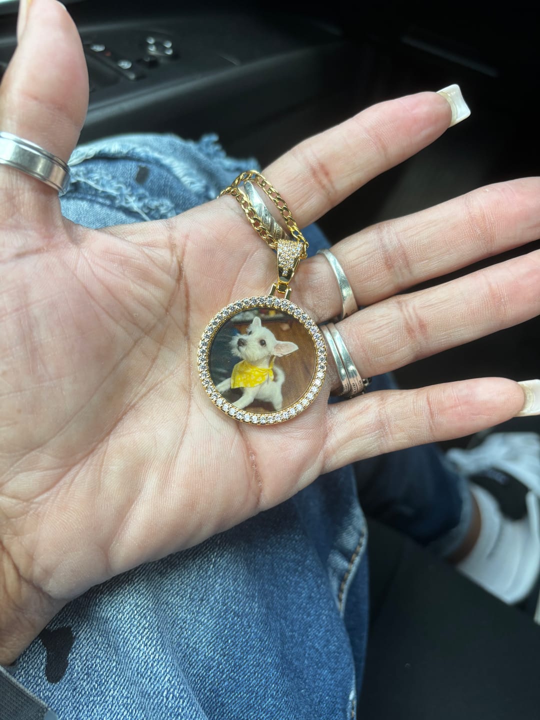 Customer photo review of Mens Iced Circle Photo Pendant