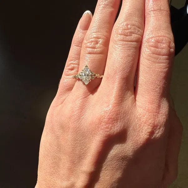 Customer photo review of 2.5 CT Marquise Cut Lab Grown Diamond Three Stone Engagement Ring