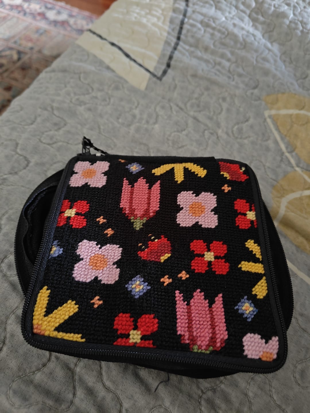 Customer photo review of POP ART PETALS - Needlepoint Pouch Kit