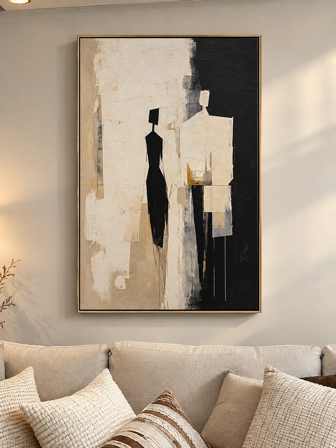 Customer photo review of "Silent Companions" – Black White Abstract Figure Textured Painting