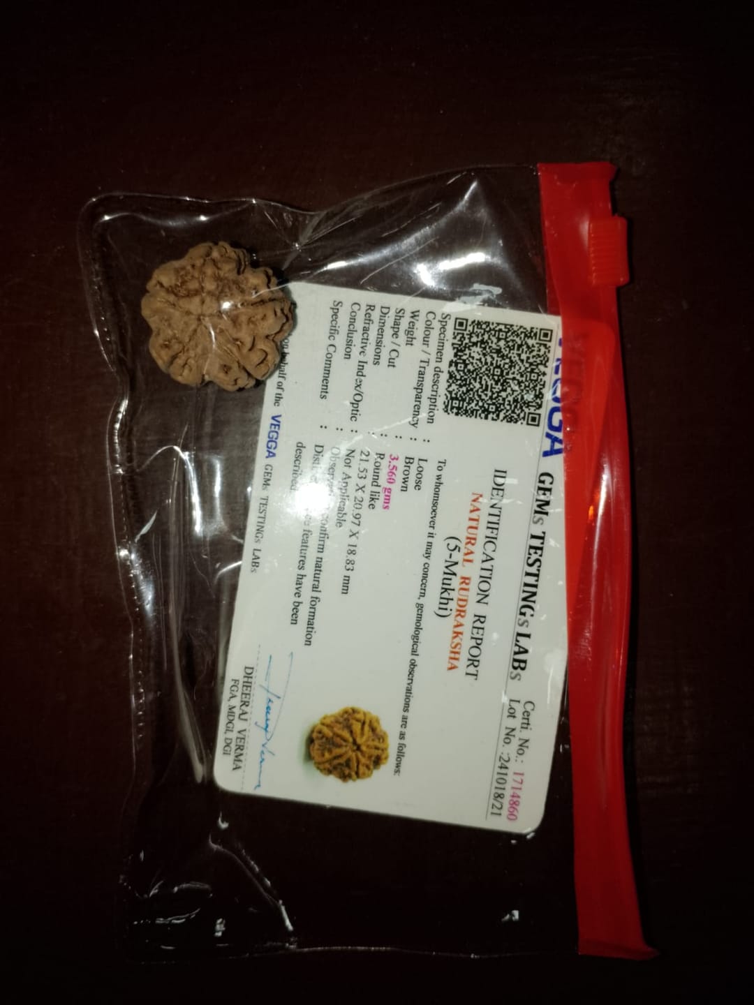 Customer photo review of Nepal Origin 5 Mukhi Rudraksha – 100% Natural & Certified