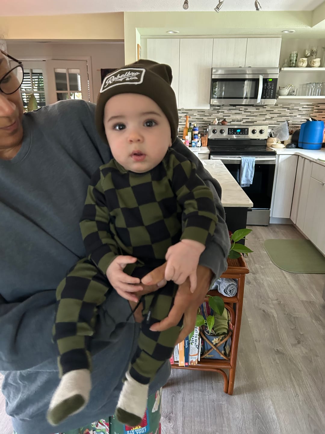 Customer photo review of Organic Ribbed Set in Black + Olive Checkered