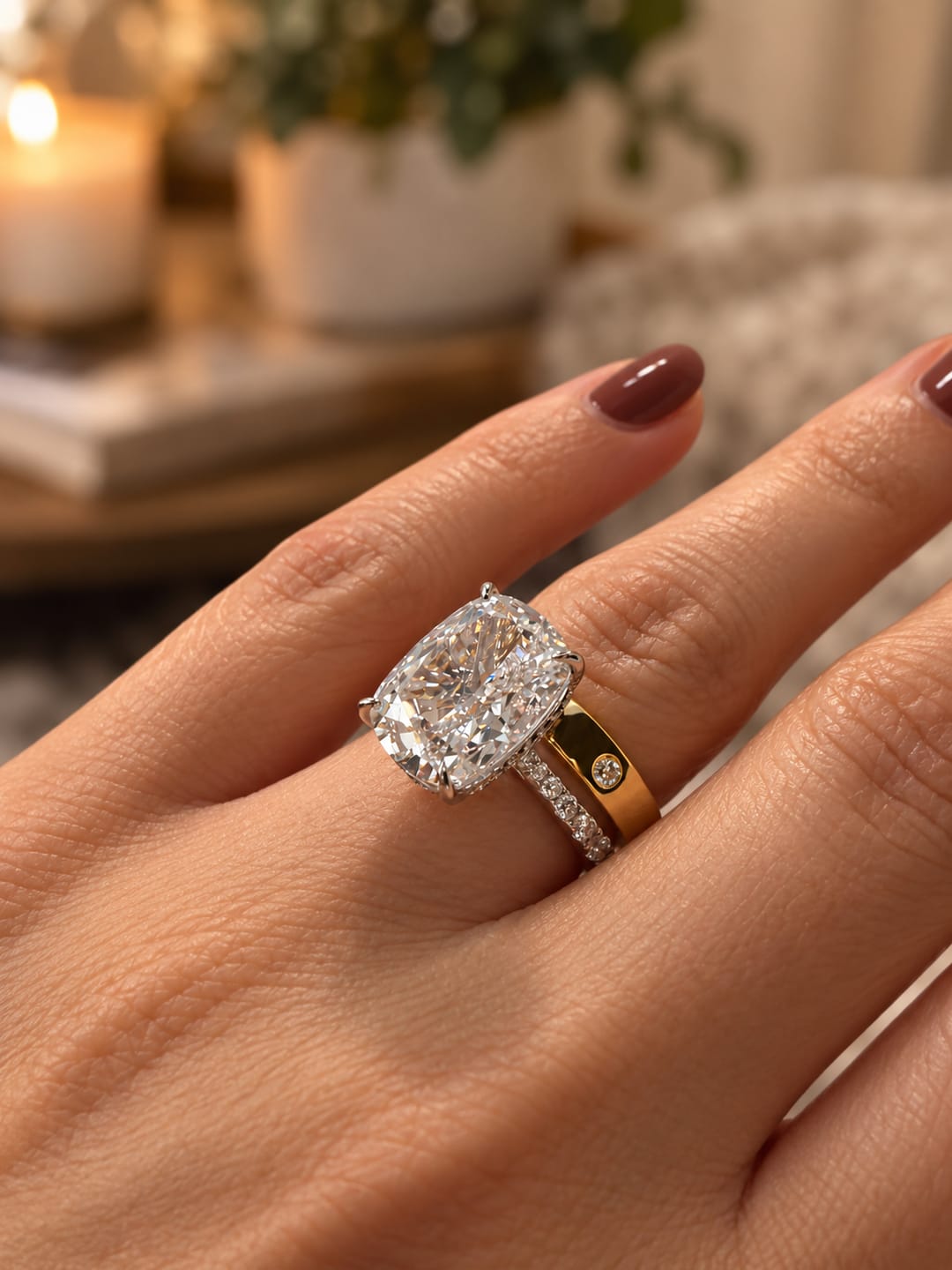 Customer photo review of Louily Exclusive Crushed Ice Cushion Cut Engagement Ring In Sterling Silver