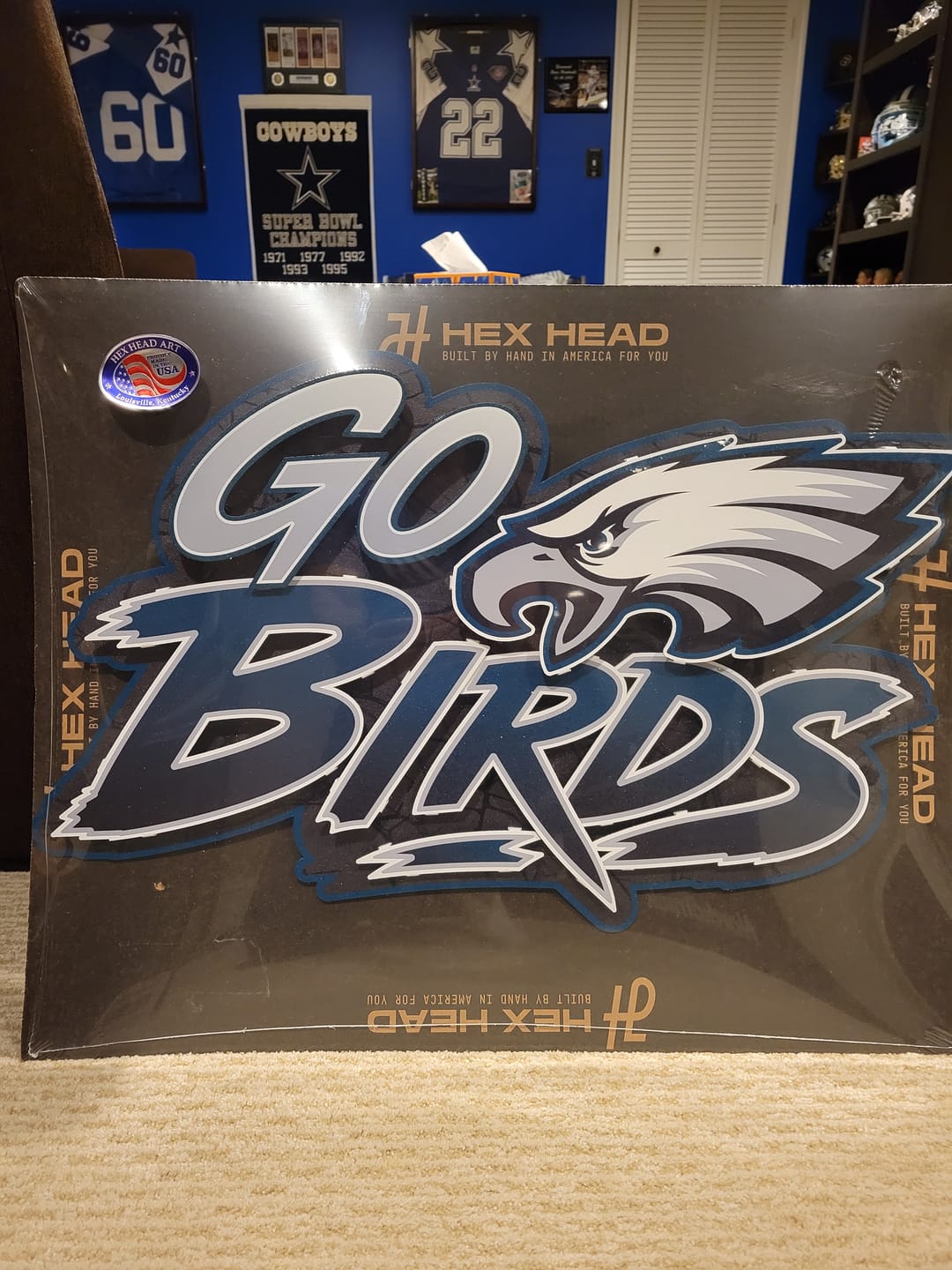 Customer photo review of Philadelphia Eagles - Hex Head EXCLUSIVE "Go Birds" Wordmark 3D Metal Wall Art