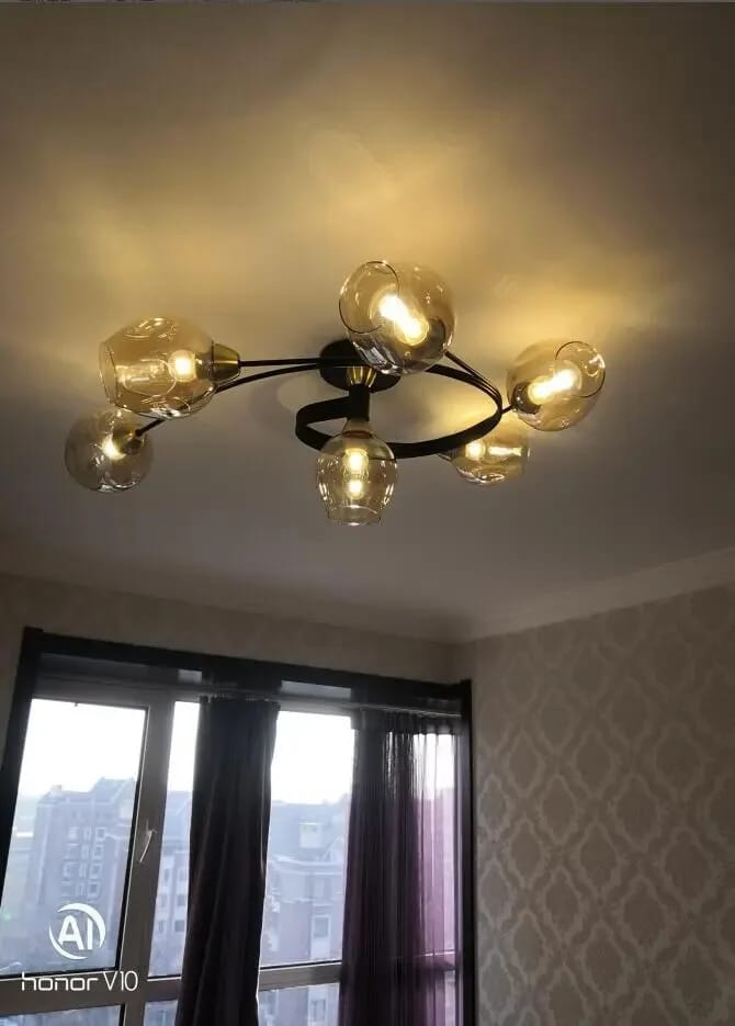 Customer photo review of Curved Arm Semi Flush Ceiling Light, 4 or 6 Glass Shades, 75–88 cm