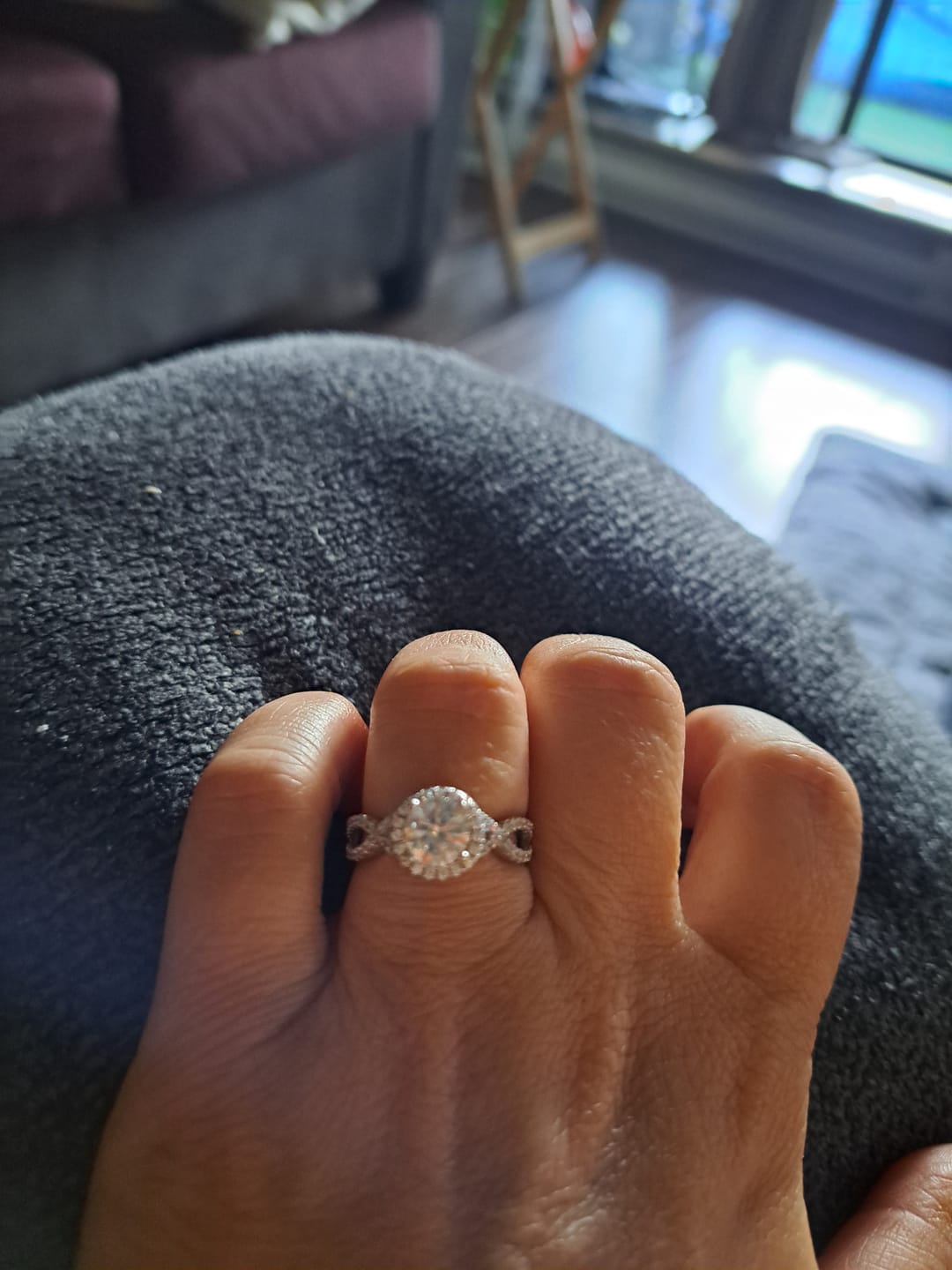 Customer photo review of Halo Round Moissanite Twisted Pavé Engagement Ring