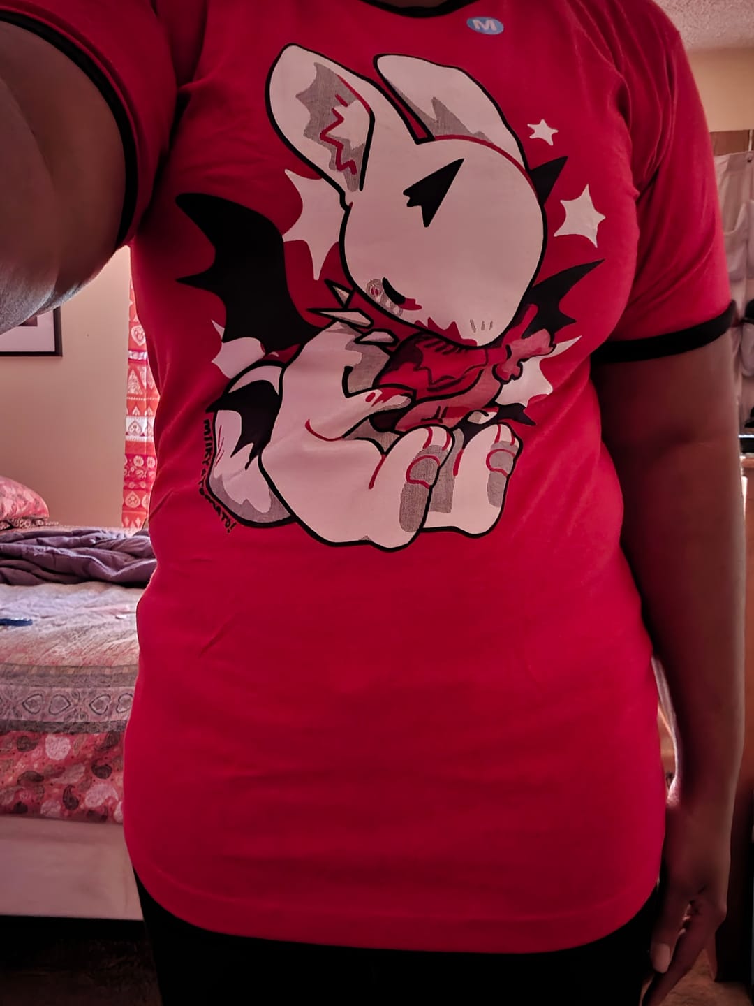 Customer photo review of SCREEN PRINTED UNISEX DEMON BUNNY RINGER T-SHIRT