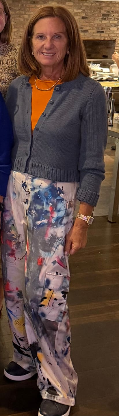 Customer photo review of Pockets Graffiti Printed Contrast Color Buttoned Wide Leg High Waisted Jean Pants Bottoms