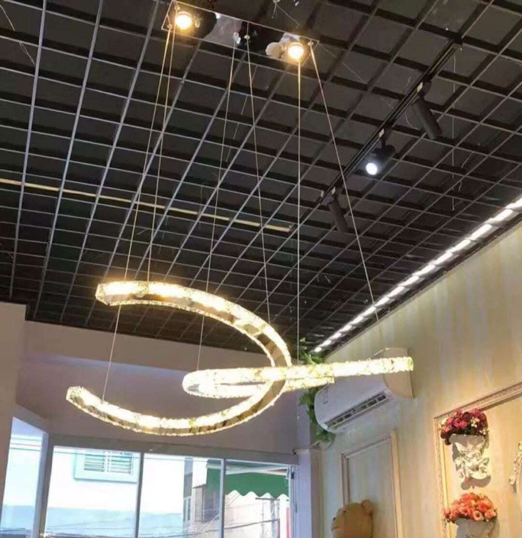 Customer photo review of Silver K9 Crystal Pendant Light, Stainless Steel, Integrated LED