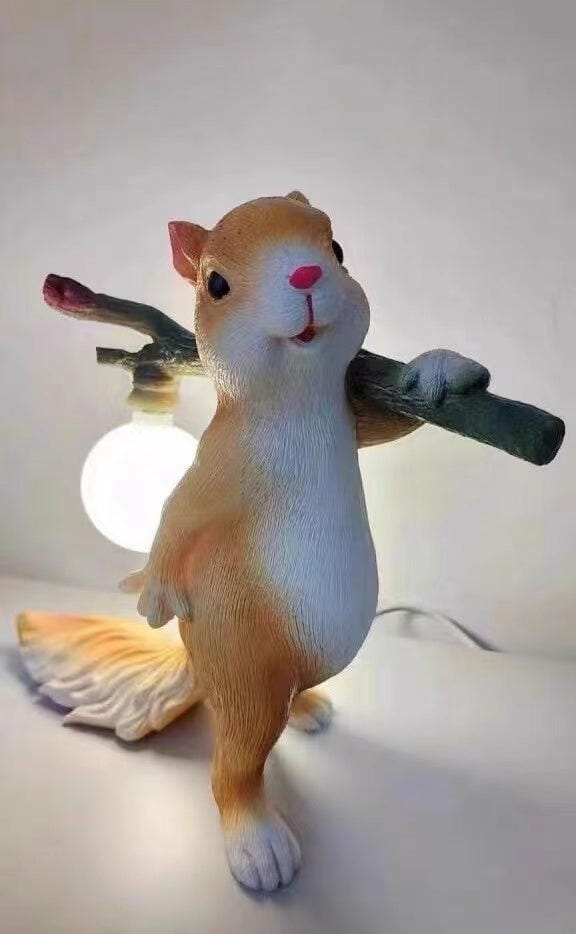 Customer photo review of Table Lamp, Cast Resin Squirrel Holding Glass Globe, 25 cm