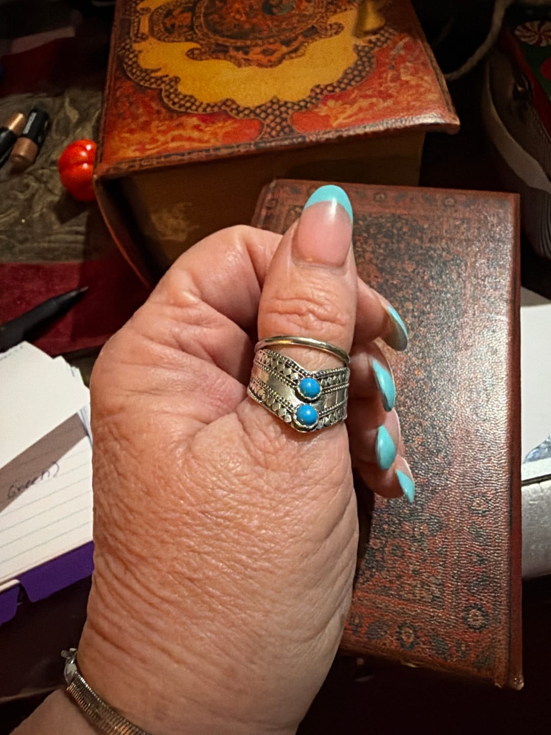 Customer photo review of Chevron Boho Ring with Green Turquoise Sterling Silver