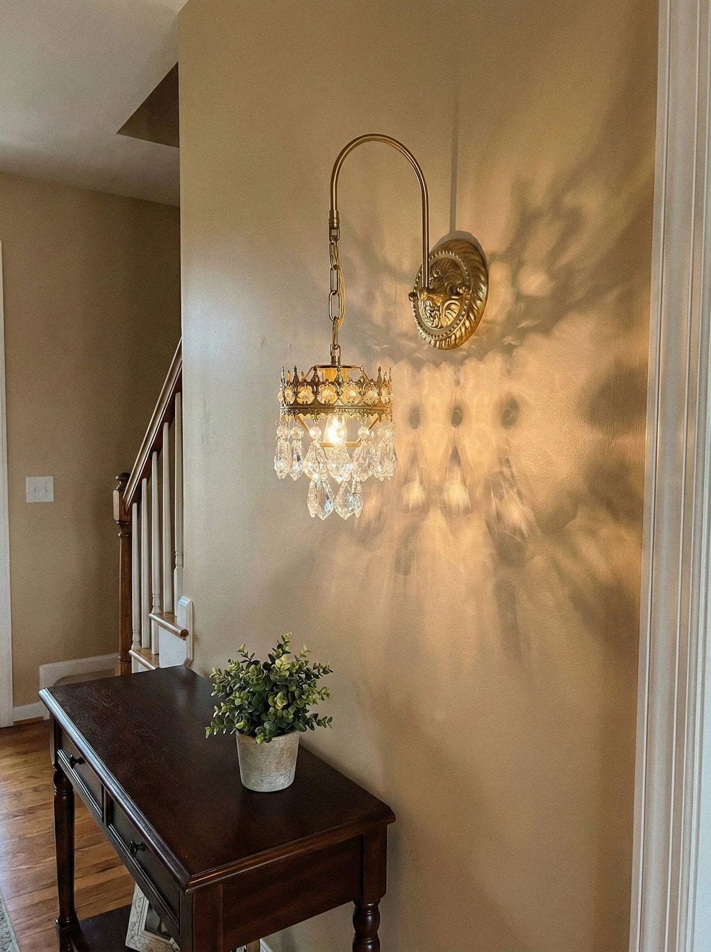 Customer photo review of Drop Crystal Wall Light, Wall Sconce, Copper Plated Arms, 48 cm