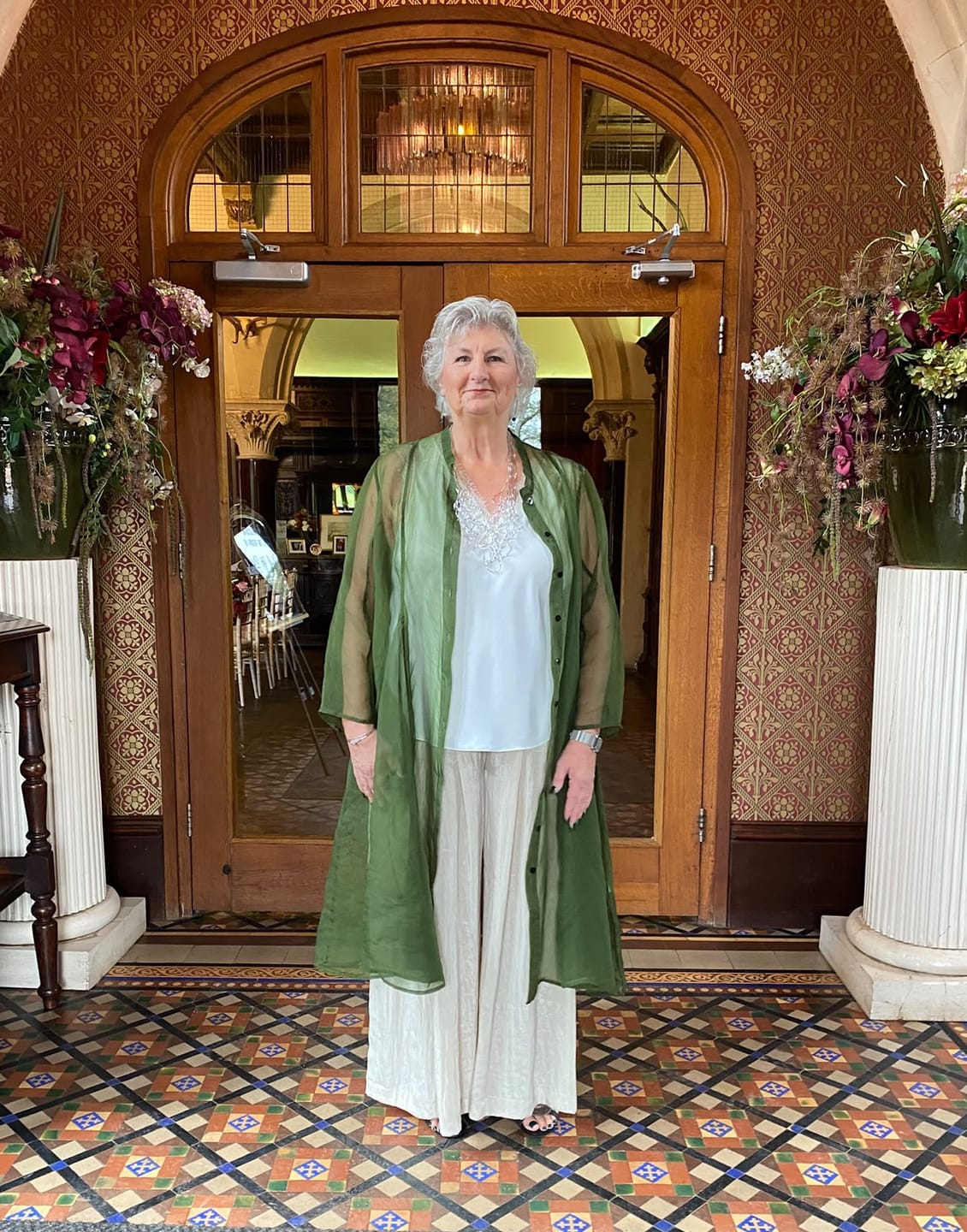Customer photo review of Flowing Shamrock Green Silk Chiffon Jacket