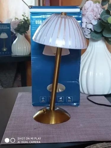 Customer photo review of Cordless Table Lamp, Pleated Crystal-Look Dome, Gold Frame, 30 cm
