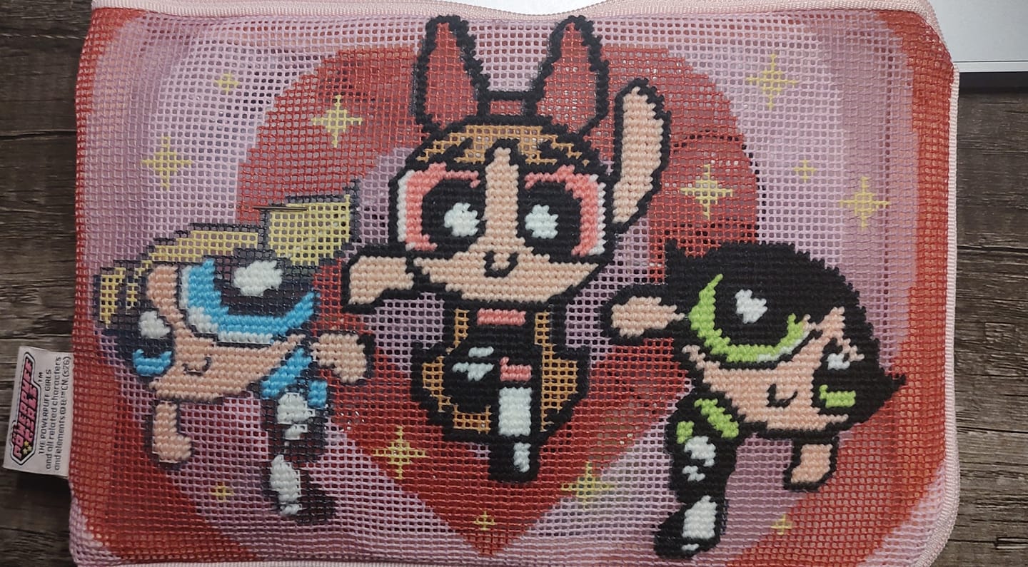 Customer photo review of BEST FRIENDS FOREVER - Needlepoint Pouch Kit