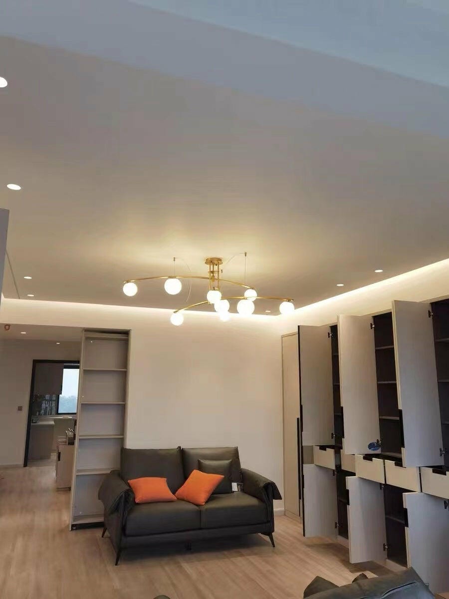 Customer photo review of Opal Glass Globe Chandelier, Branching Arms, Adjustable Rod