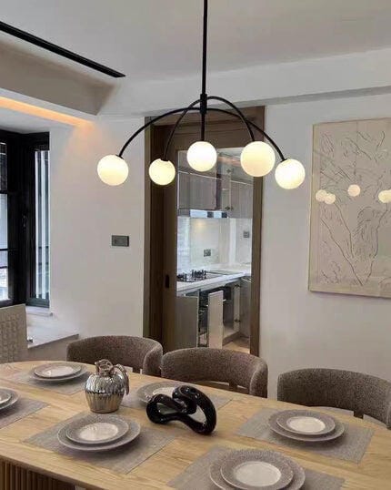 Customer photo review of Globe Chandelier, Five Frosted Glass Globes, Curved Arms, 117 cm